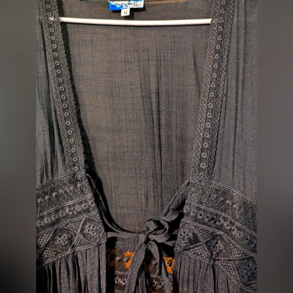 Long black sheer cameo with see through lace middle